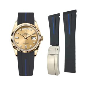 Deployant Rubber Strap - For Rolex Day-Date 36mm - Black w/Blue Line | LuxLine®