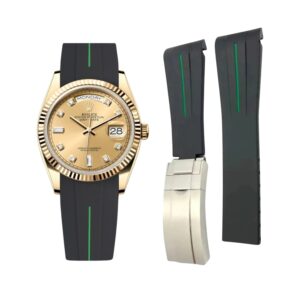 Deployant Rubber Strap - For Rolex Day-Date 36mm - Black w/Green Line | LuxLine®
