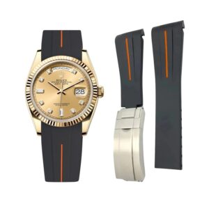 Deployant Rubber Strap - For Rolex Day-Date 36mm - Black w/Orange Line | LuxLine®