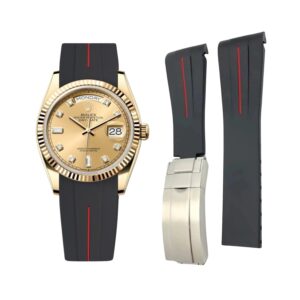 Deployant Rubber Strap - For Rolex Day-Date 36mm - Black w/Red Line | LuxLine®