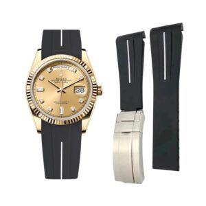 Deployant Rubber Strap - For Rolex Day-Date 36mm - Black w/White Line | LuxLine®