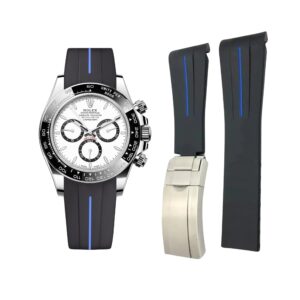 Deployant Rubber Strap - For Rolex Daytona - Black w/Blue Line | LuxLine®