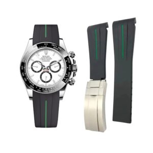 Deployant Rubber Strap - For Rolex Daytona - Black w/Green Line | LuxLine®