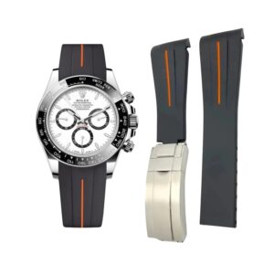 Deployant Rubber Strap - For Rolex Daytona - Black w/Orange Line | LuxLine®