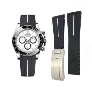 Deployant Rubber Strap - For Rolex Daytona - Black w/White Line | LuxLine®