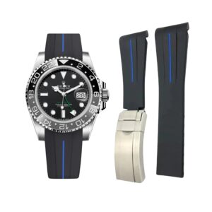 Deployant Rubber Strap - For Rolex GMT-Master II - Black w/Blue Line | LuxLine®