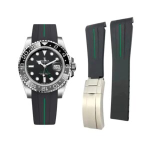 Deployant Rubber Strap - For Rolex GMT-Master II - Black w/Green Line | LuxLine®