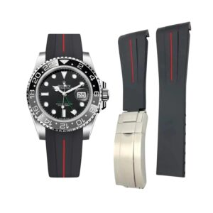 Deployant Rubber Strap - For Rolex GMT-Master II - Black w/Red Line | LuxLine®
