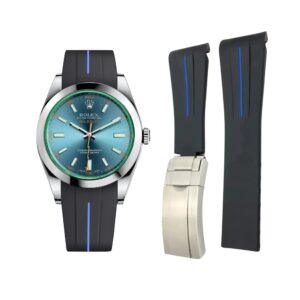 Deployant Rubber Strap - For Rolex Milgauss - Black w/Blue Line | LuxLine®