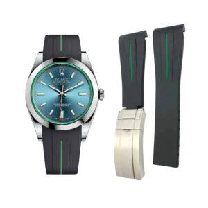 Deployant Rubber Strap - For Rolex Milgauss - Black w/Green Line | LuxLine®