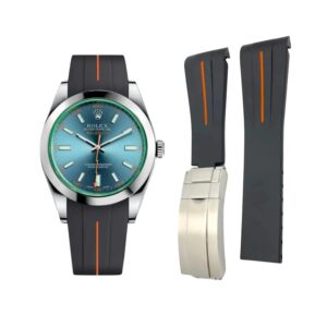 Deployant Rubber Strap - For Rolex Milgauss - Black w/Orange Line | LuxLine®