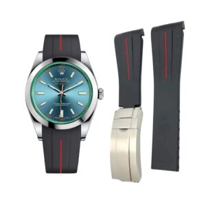 Deployant Rubber Strap - For Rolex Milgauss - Black w/Red Line | LuxLine®