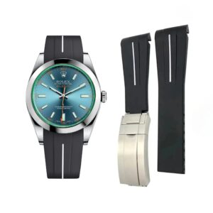 Deployant Rubber Strap - For Rolex Milgauss - Black w/White Line | LuxLine®