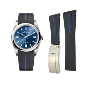 Deployant Rubber Strap - For Rolex Oyster Perpetual 36mm - Black w/Blue Line | LuxLine®