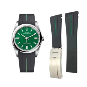 Deployant Rubber Strap - For Rolex Oyster Perpetual 36mm - Black w/Green Line | LuxLine®