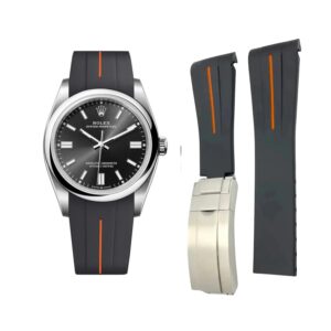 Deployant Rubber Strap - For Rolex Oyster Perpetual 36mm - Black w/Orange Line | LuxLine®