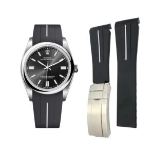 Deployant Rubber Strap - For Rolex Oyster Perpetual 36mm - Black w/White Line | LuxLine®