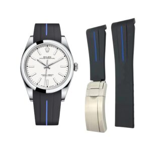 Deployant Rubber Strap - For Rolex Oyster Perpetual 39mm - Black w/Blue Line | LuxLine®