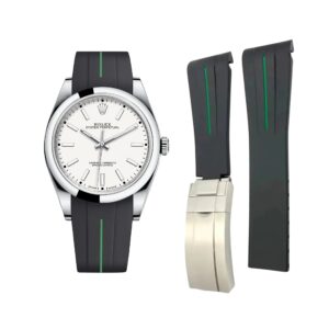 Deployant Rubber Strap - For Rolex Oyster Perpetual 39mm - Black w/Green Line | LuxLine®