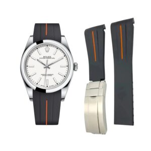 Deployant Rubber Strap - For Rolex Oyster Perpetual 39mm - Black w/Orange Line | LuxLine®