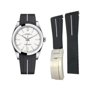 Deployant Rubber Strap - For Rolex Oyster Perpetual 39mm - Black w/White Line | LuxLine®