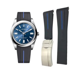 Deployant Rubber Strap - For Rolex Oyster Perpetual 41mm - Black w/Blue Line | LuxLine®