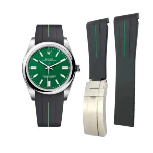 Deployant Rubber Strap - For Rolex Oyster Perpetual 41mm - Black w/Green Line | LuxLine®