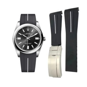 Deployant Rubber Strap - For Rolex Oyster Perpetual 41mm - Black w/White Line | LuxLine®