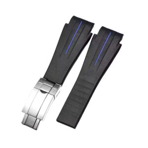 Deployant Rubber Strap - For Rolex Sea-Dweller Deepsea - Black w/Blue Line | LuxLine®