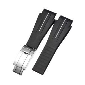 Deployant Rubber Strap - For Rolex Sea-Dweller Deepsea - Black w/White Line | LuxLine®