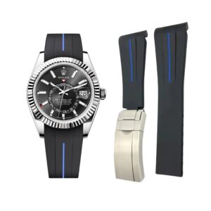 Deployant Rubber Strap - For Rolex Sky-Dweller - Black w/Blue Line | LuxLine®