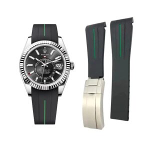 Deployant Rubber Strap - For Rolex Sky-Dweller - Black w/Green Line | LuxLine®