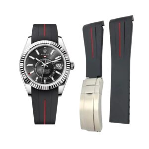 Deployant Rubber Strap - For Rolex Sky-Dweller - Black w/Red Line | LuxLine®