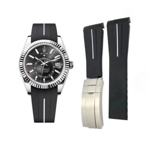 Deployant Rubber Strap - For Rolex Sky-Dweller - Black w/White Line | LuxLine®