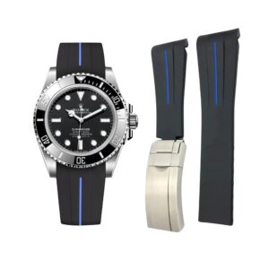 Deployant Rubber Strap - For Rolex Submariner - Black w/Blue Line | LuxLine®