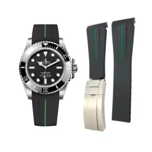 Deployant Rubber Strap - For Rolex Submariner - Black w/Green Line | LuxLine®