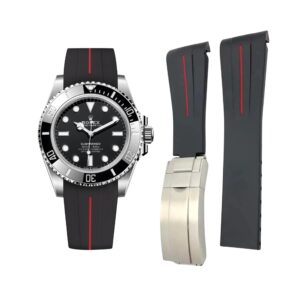 Deployant Rubber Strap - For Rolex Submariner - Black w/Red Line | LuxLine®