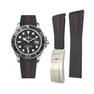 Deployant Rubber Strap - For Rolex Yacht-Master 40mm/42mm - Black w/Red Line | LuxLine®