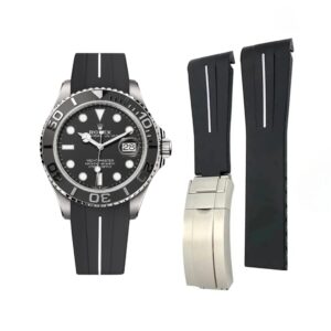Deployant Rubber Strap - For Rolex Yacht-Master 40mm/42mm - Black w/White Line | LuxLine®
