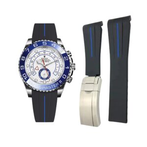 Deployant Rubber Strap - For Rolex Yacht-Master II 44mm - Black w/Blue Line | LuxLine®
