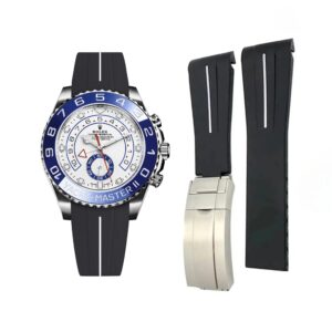 Deployant Rubber Strap - For Rolex Yacht-Master II 44mm - Black w/White Line | LuxLine®