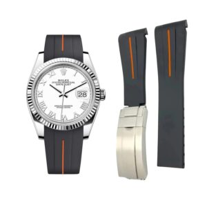 Deployant Strap - For Rolex Datejust 36 - Black w/Orange Line | LuxLine®