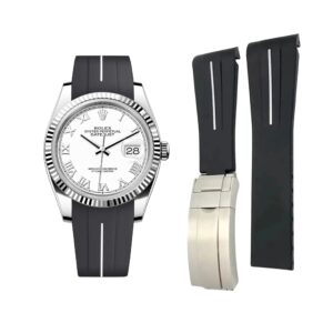 Deployant Strap - For Rolex Datejust 36 - Black w/White Line | LuxLine®
