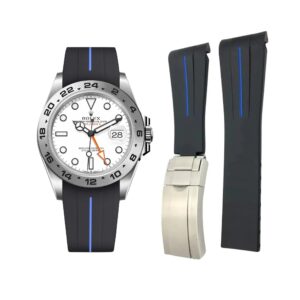 Deployant Strap - For Rolex Explorer II - Black w/Blue Line | LuxLine®