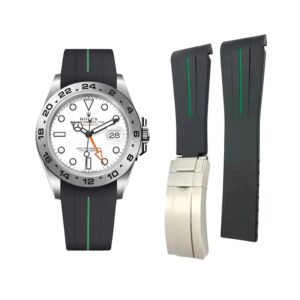 Deployant Strap - For Rolex Explorer II - Black w/Green Line | LuxLine®