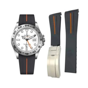 Deployant Strap - For Rolex Explorer II - Black w/Orange Line | LuxLine®