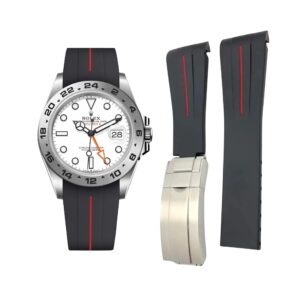 Deployant Strap - For Rolex Explorer II - Black w/Red Line | LuxLine®