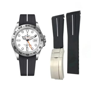 Deployant Strap - For Rolex Explorer II - Black w/White Line | LuxLine®