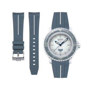 Rubber Strap - For Blancpain X Swatch - Antarctic Ocean- Grey w/White Line | LuxLine®