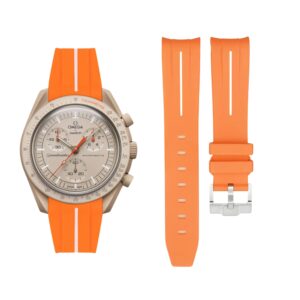 Rubber Strap - For Mission to Jupiter | Omega X Swatch | MoonSwatch - Orange w/White Line